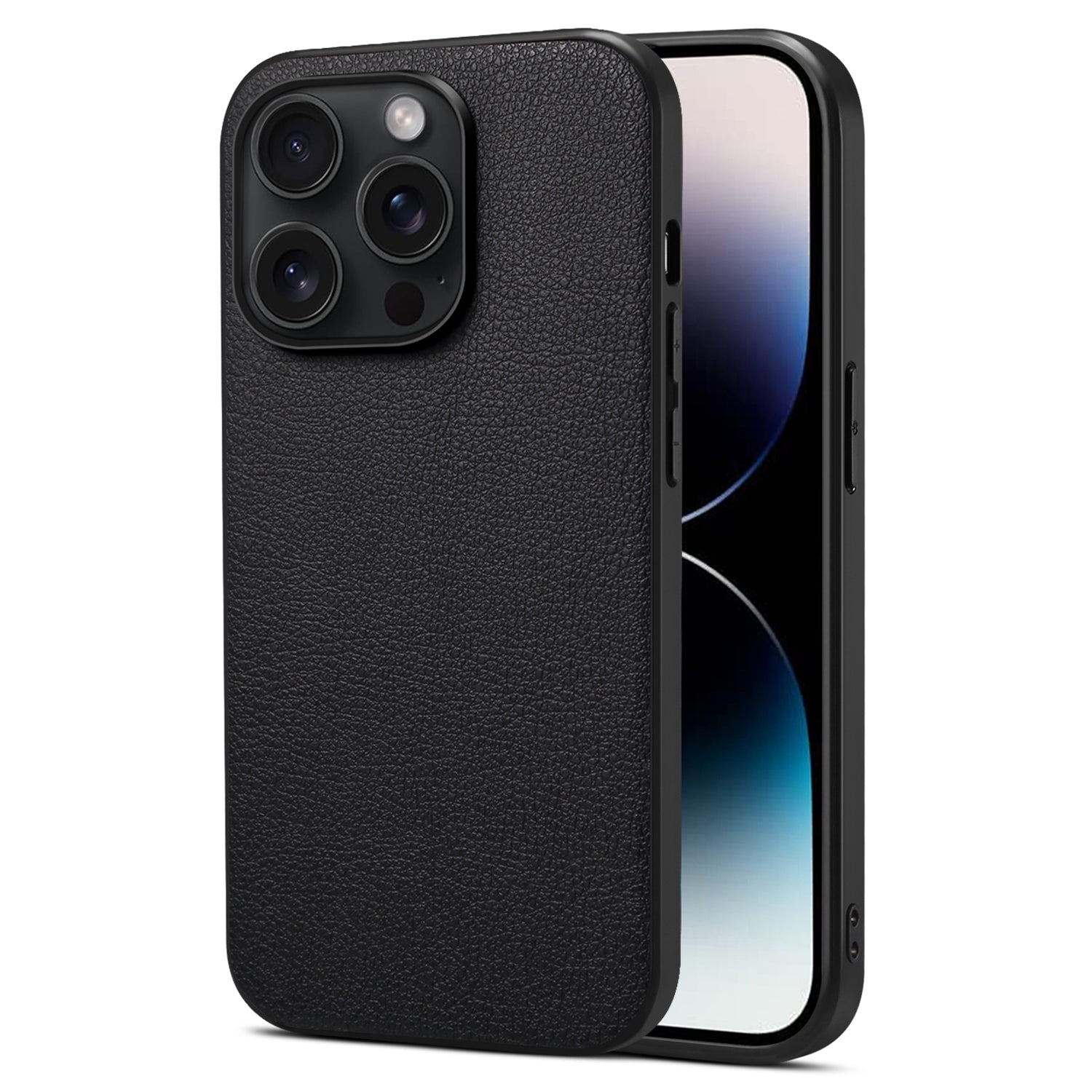 For iPhone 15 Pro Case PC+TPU+PU Leather Calf Texture Anti-drop Phone Cover - Black For iPhone 15 Pro Case PC+TPU+PU Leather Calf Texture Anti-drop Phone Cover - Black